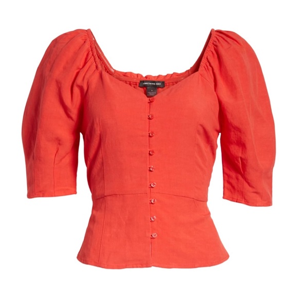 NWT Something Navy Button Down Puffer Sleeve Top - Picture 4 of 4